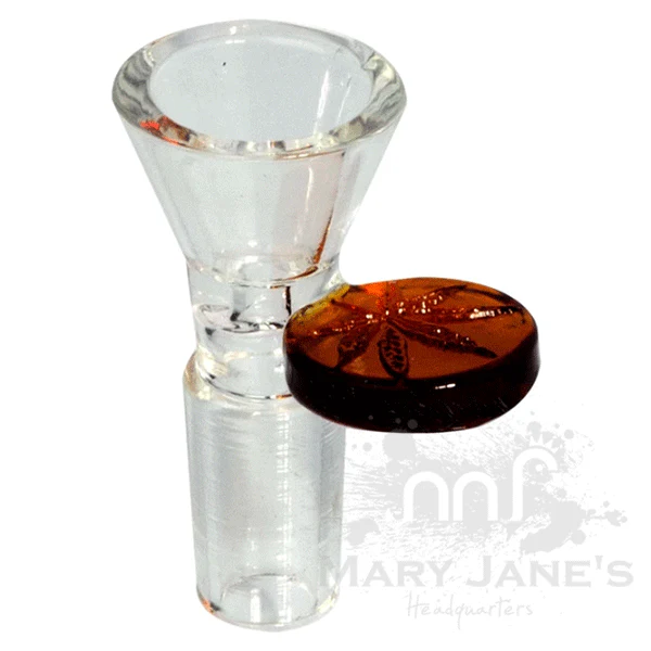 Red Eye Glass 14mm Cone Pull-Out Bowl w/ Leaf Stamped Handle - Image 5